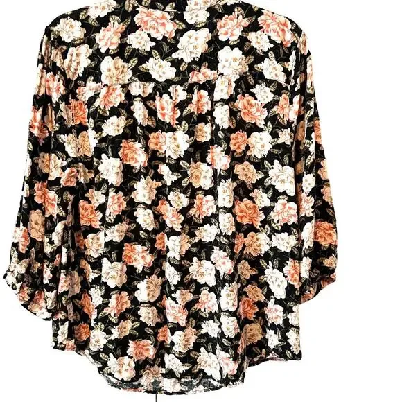 Torrid Black Floral Texture Woven Peasant Blouse Peasant‎ Sleeves Plus Sz 1 - Picture 4 of 7